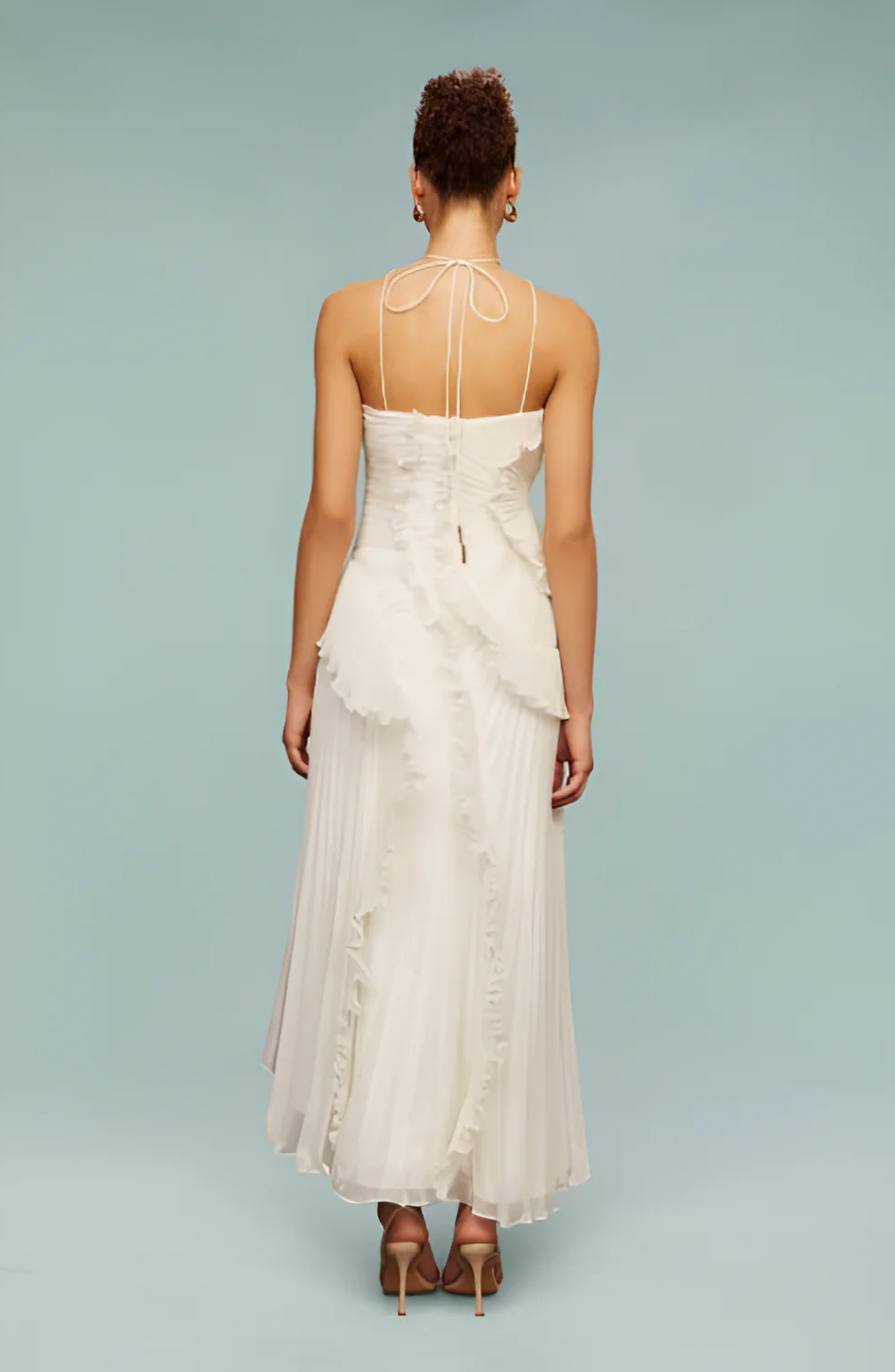 Pleated Frill Halter Neck Maxi Dress