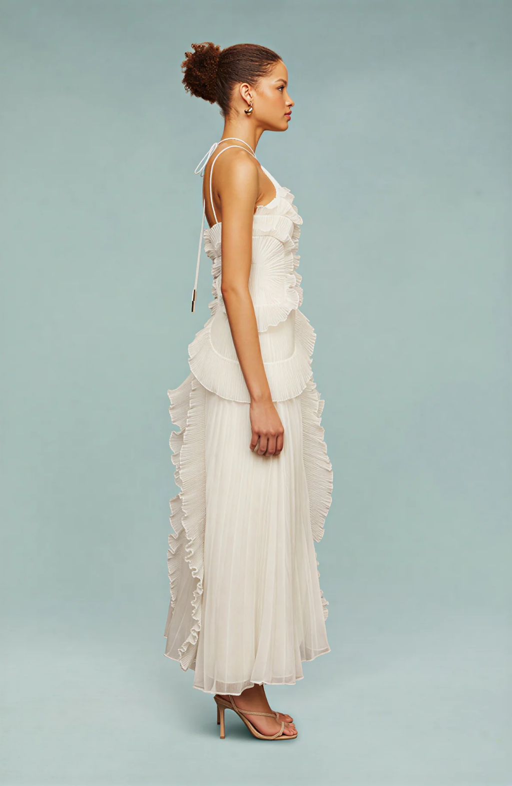 Pleated Frill Halter Neck Maxi Dress