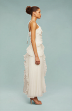 Pleated Frill Halter Neck Maxi Dress