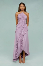 Pleated Frill Halter Neck Maxi Dress