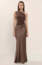 Glossy One-Shoulder Satin Gown