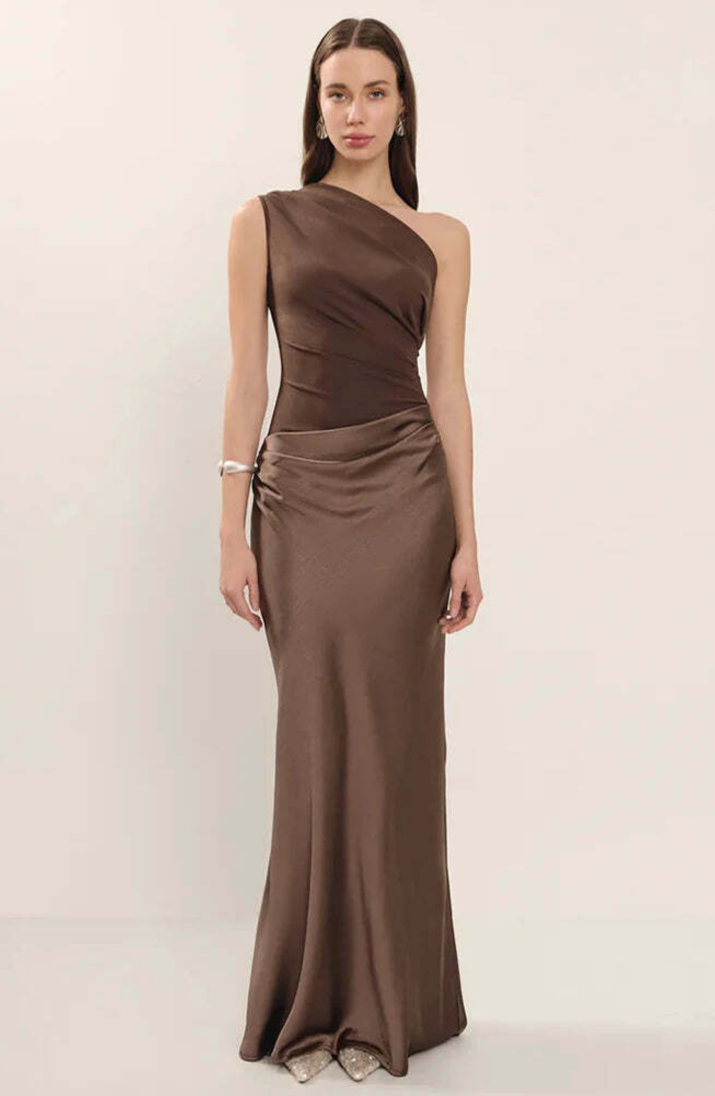 Glossy One-Shoulder Satin Gown