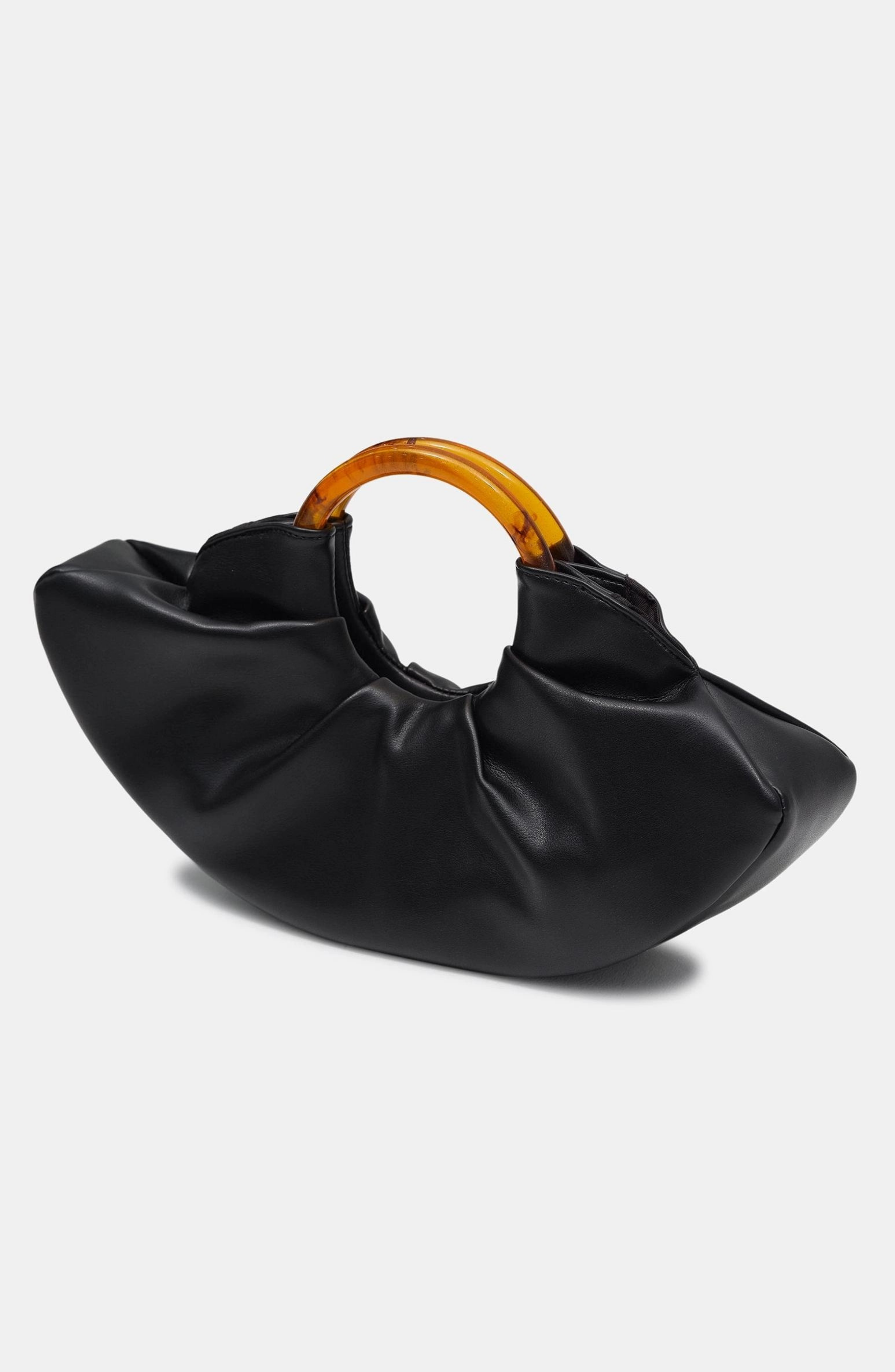 Pu Leather Acrylic Handle Ruched Bag