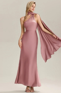 Flowing Ribbons Satin Sleeveless Bridesmaid Dress