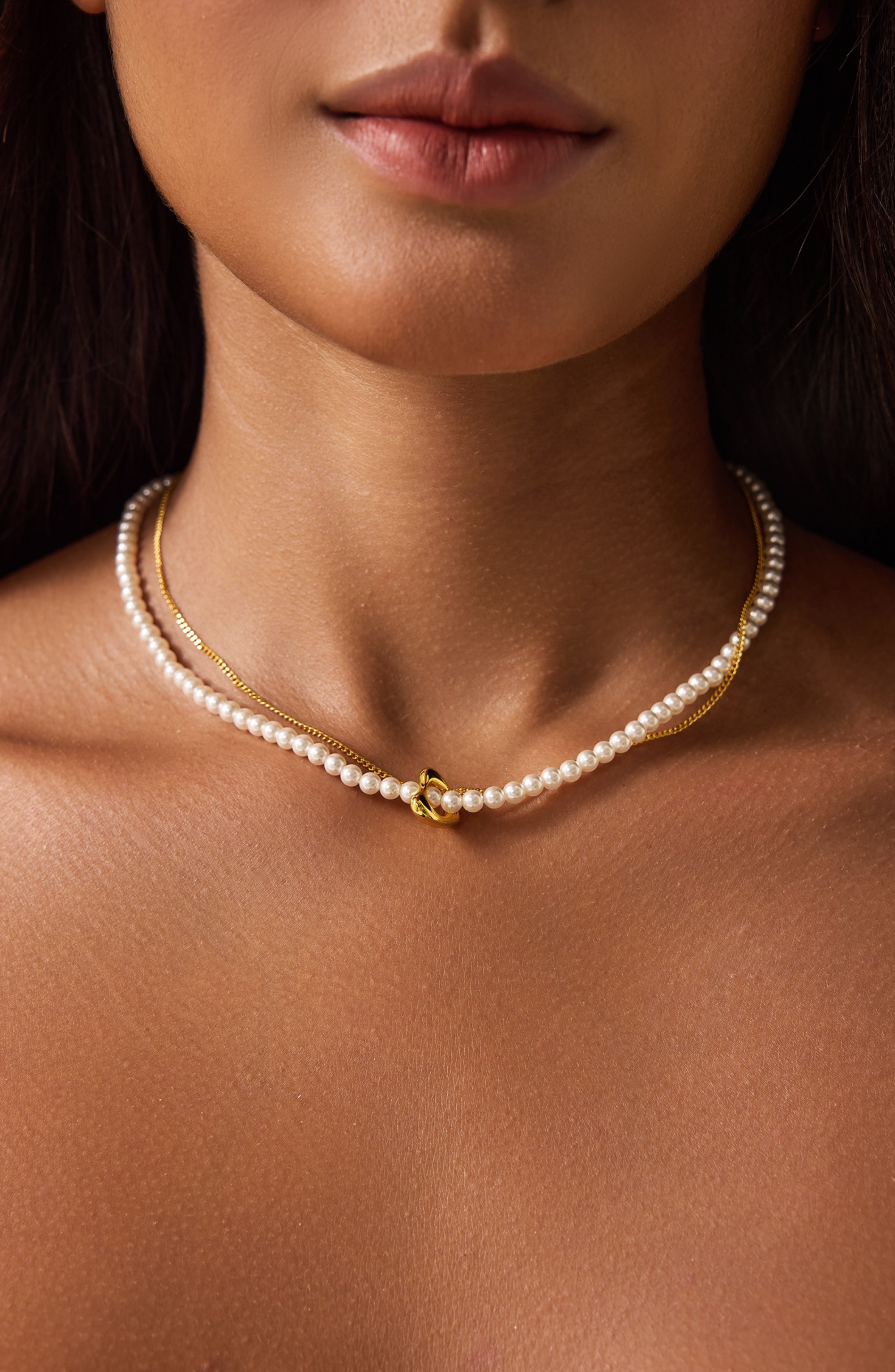 Faux Pearl Heart Double layered Necklace
