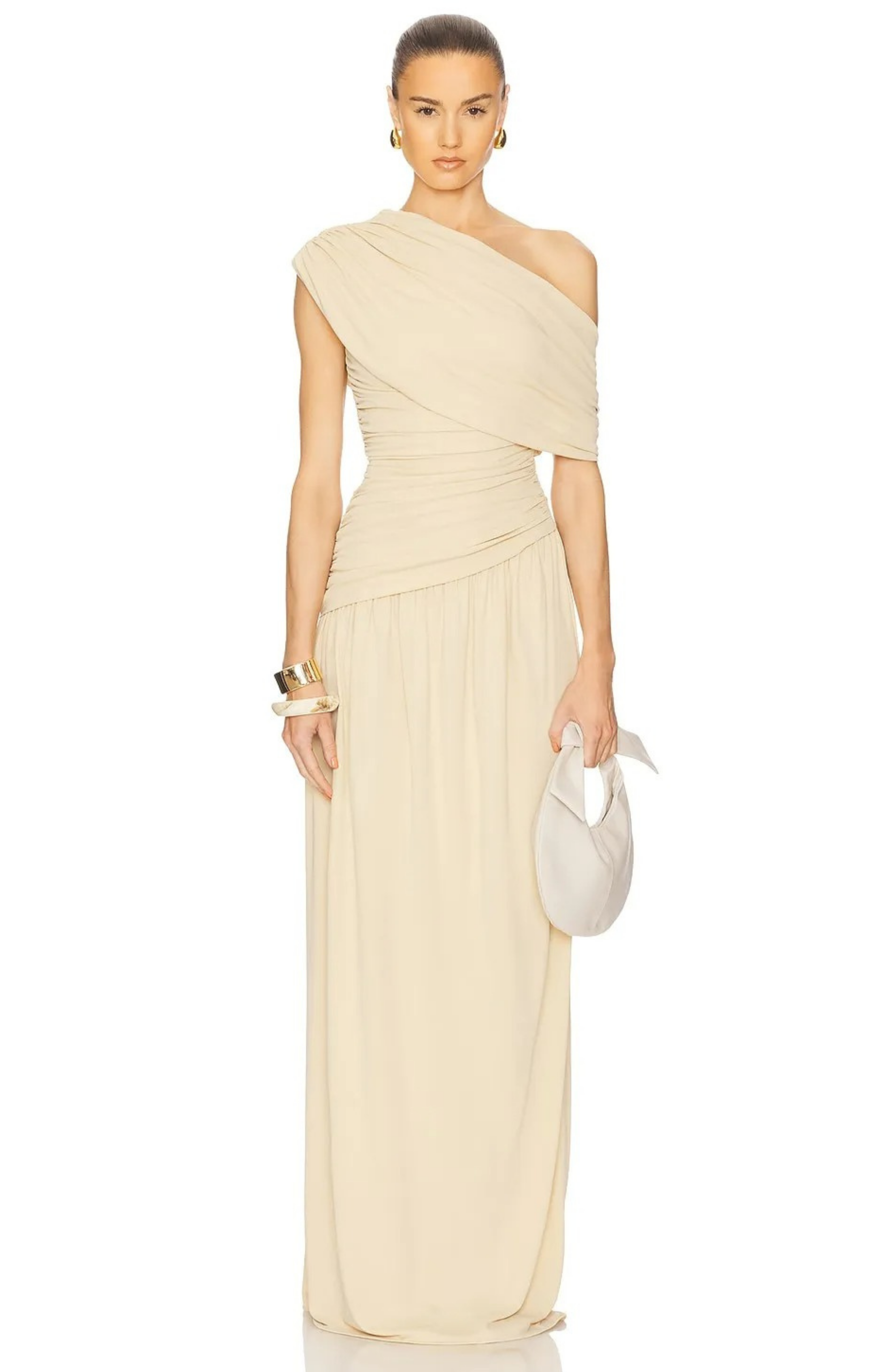 Gathering Solid One-Shoulder Maxi Dress