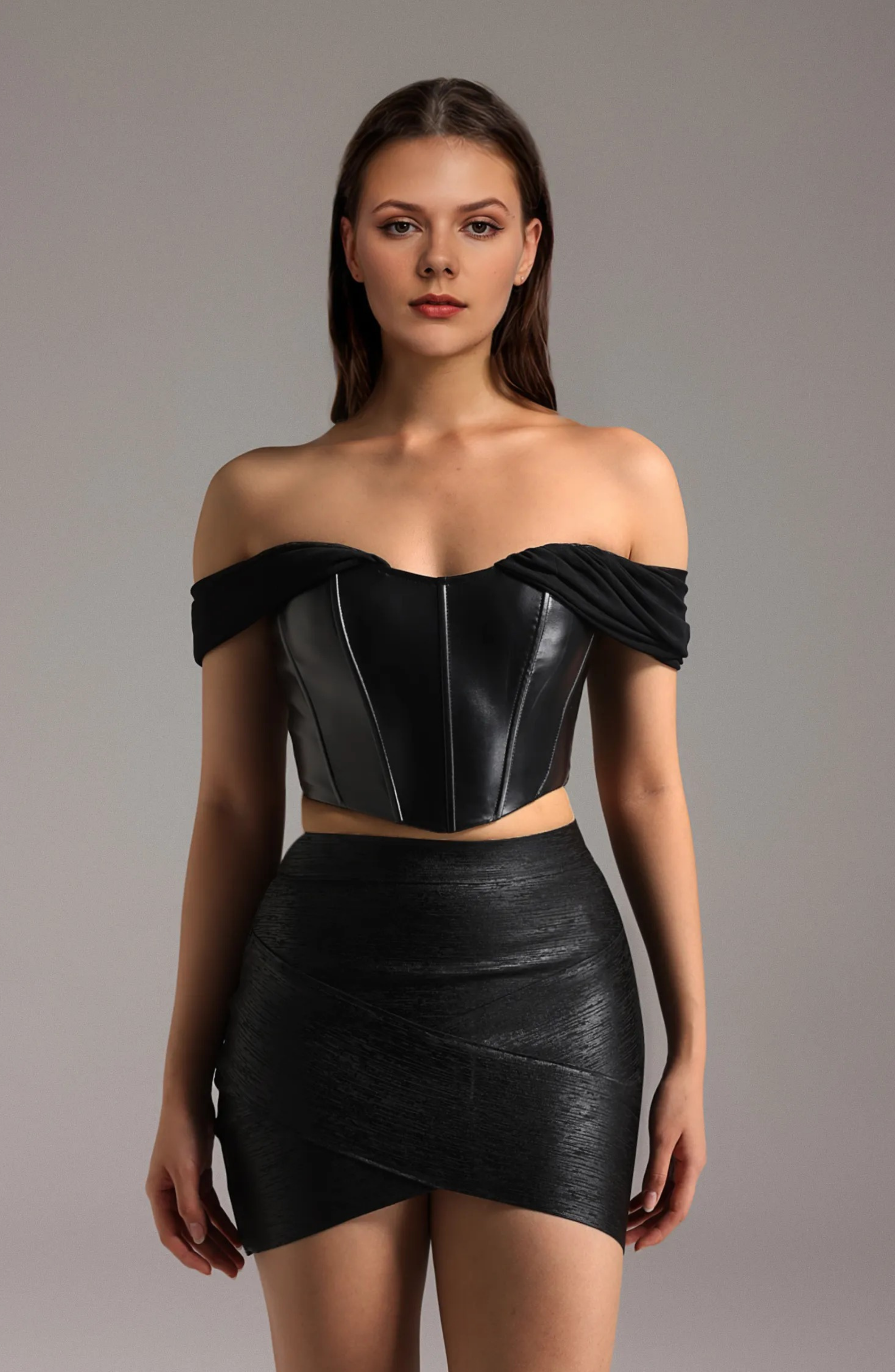 Zatte straight shoulder leather top