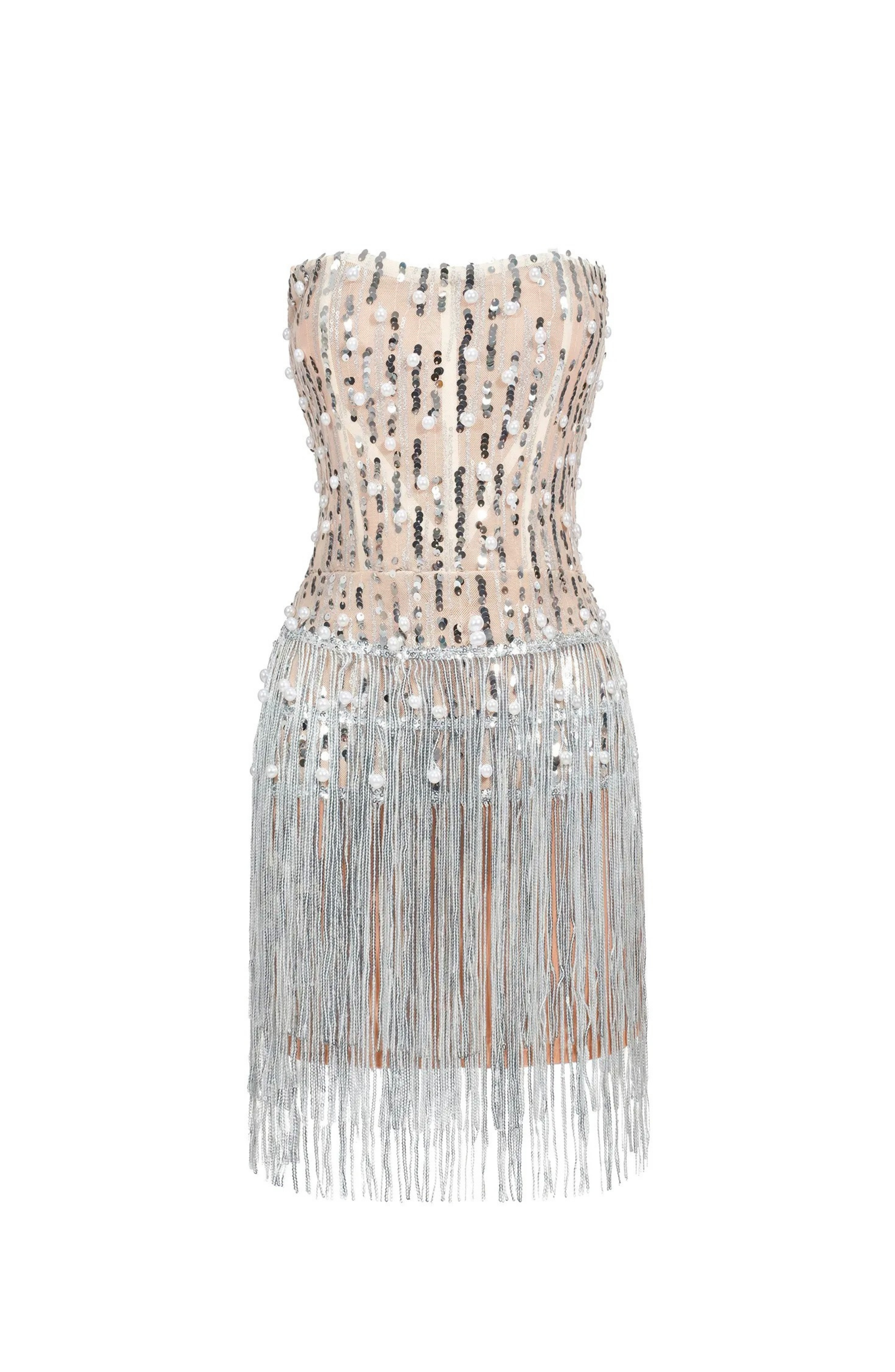 Sorel pearl sequin tassel mini dress