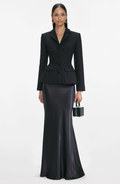 Tweed Single Breasted Tailored Collar Blazer & Satin High Waist Maxi Skirt Set