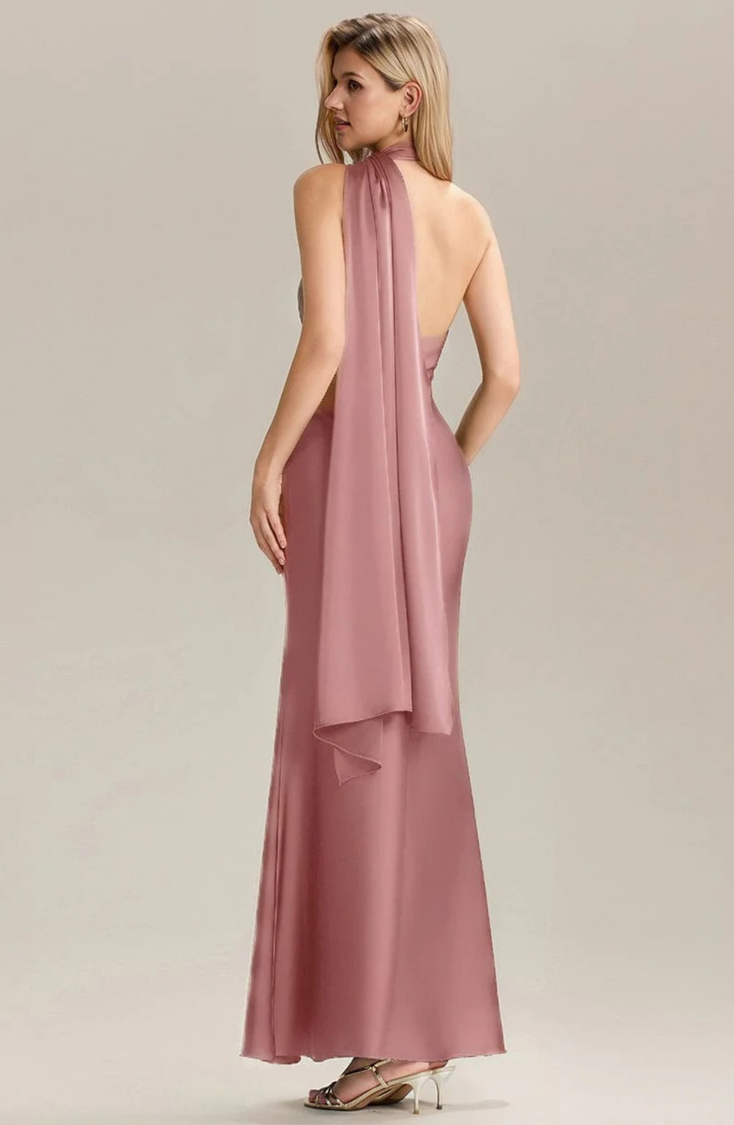 Flowing Ribbons Satin Sleeveless Bridesmaid Dress