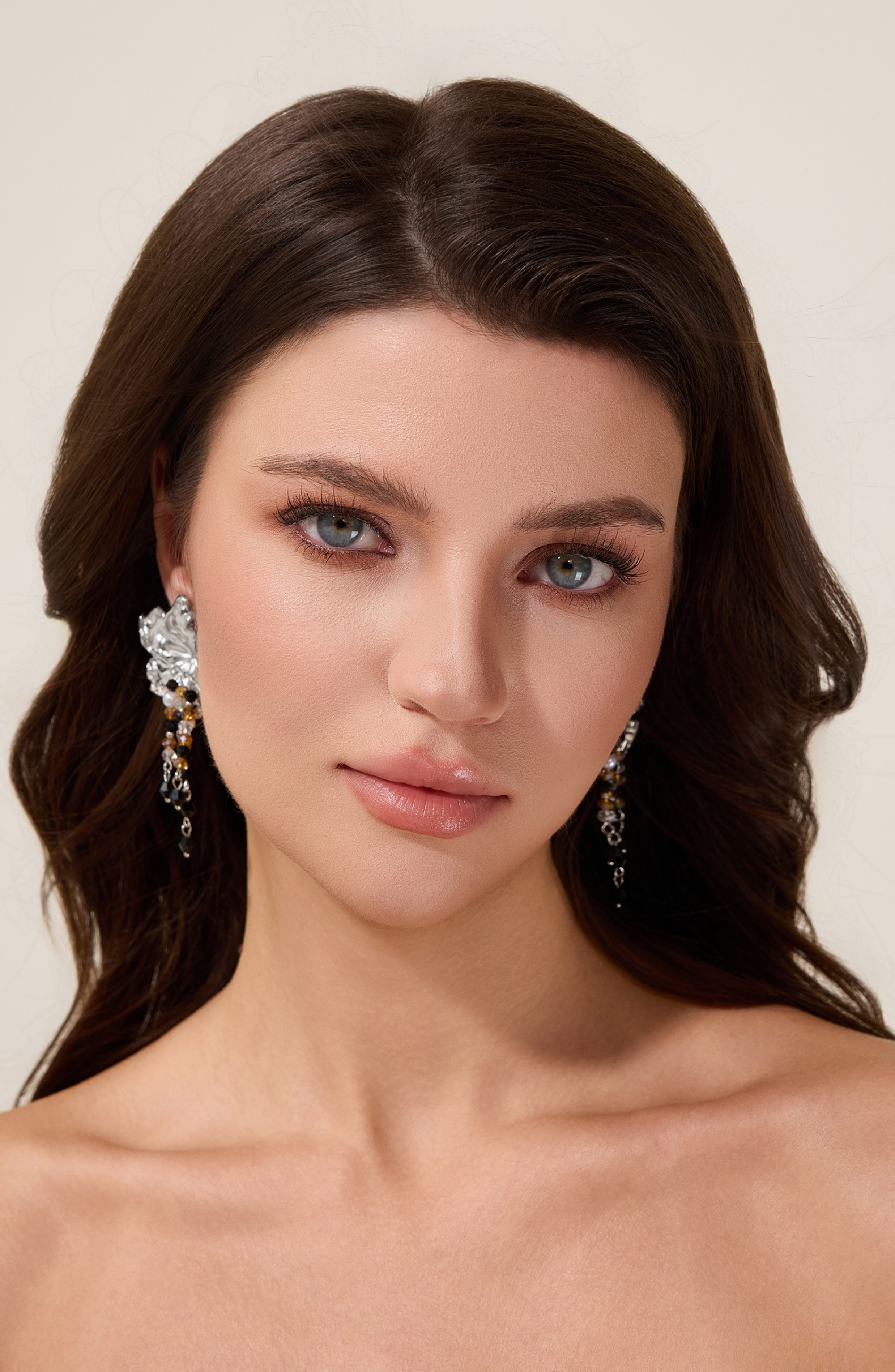 Floral Shape Beaded Tassel Metal Earrings