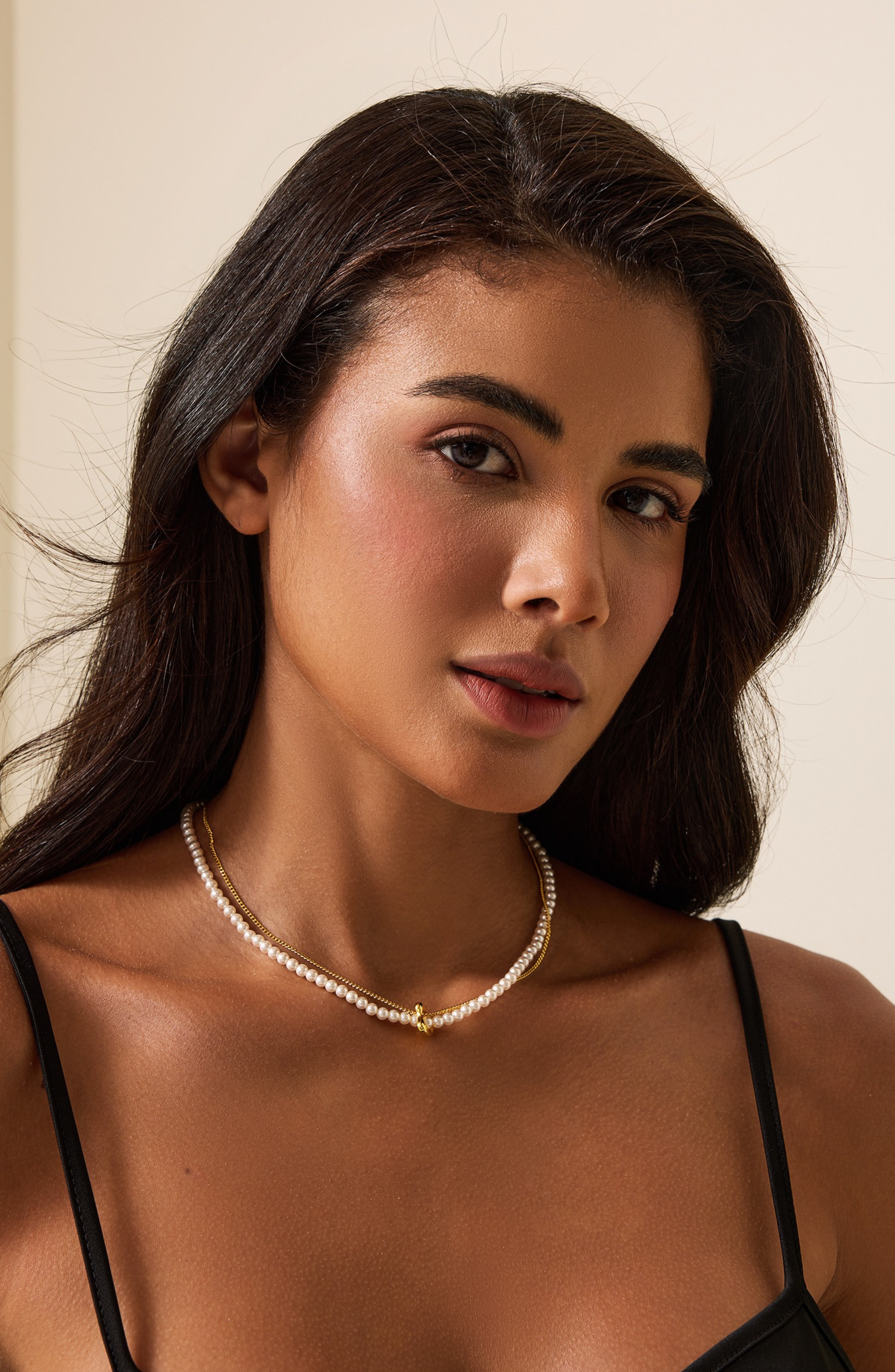 Faux Pearl Heart Double layered Necklace