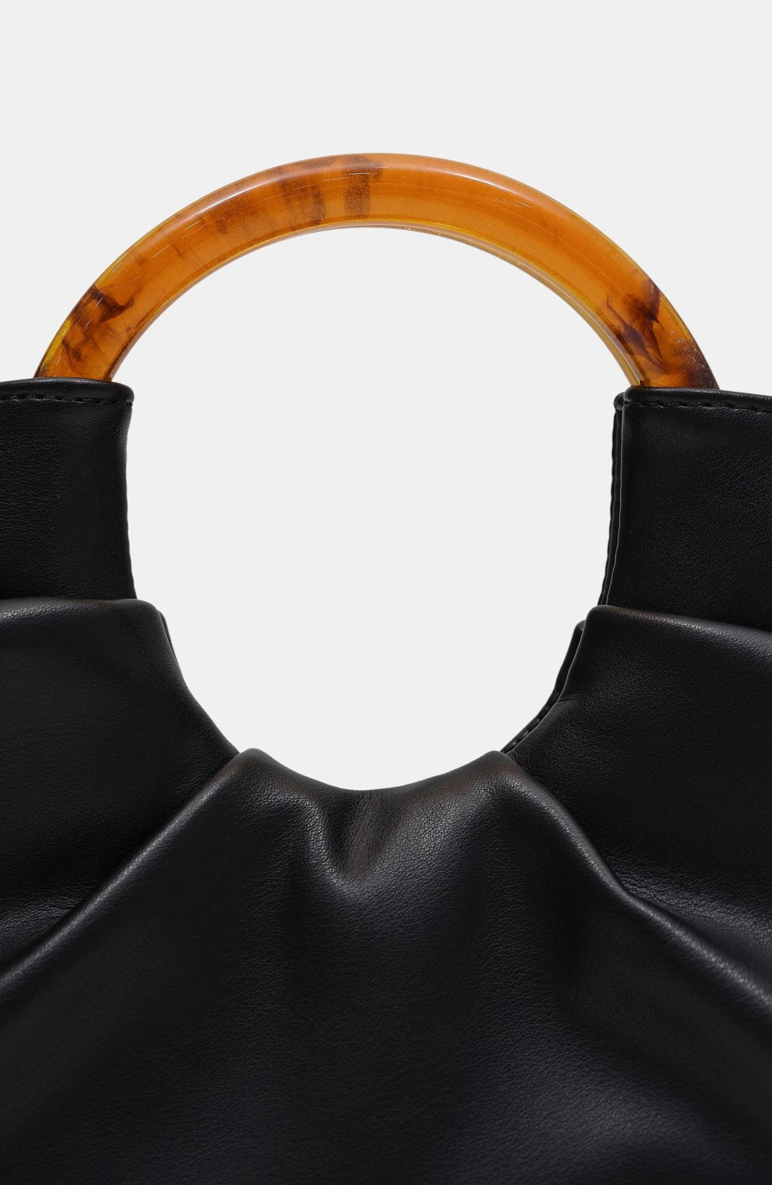 Pu Leather Acrylic Handle Ruched Bag