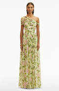 Floral skew collar chiffon maxi dress