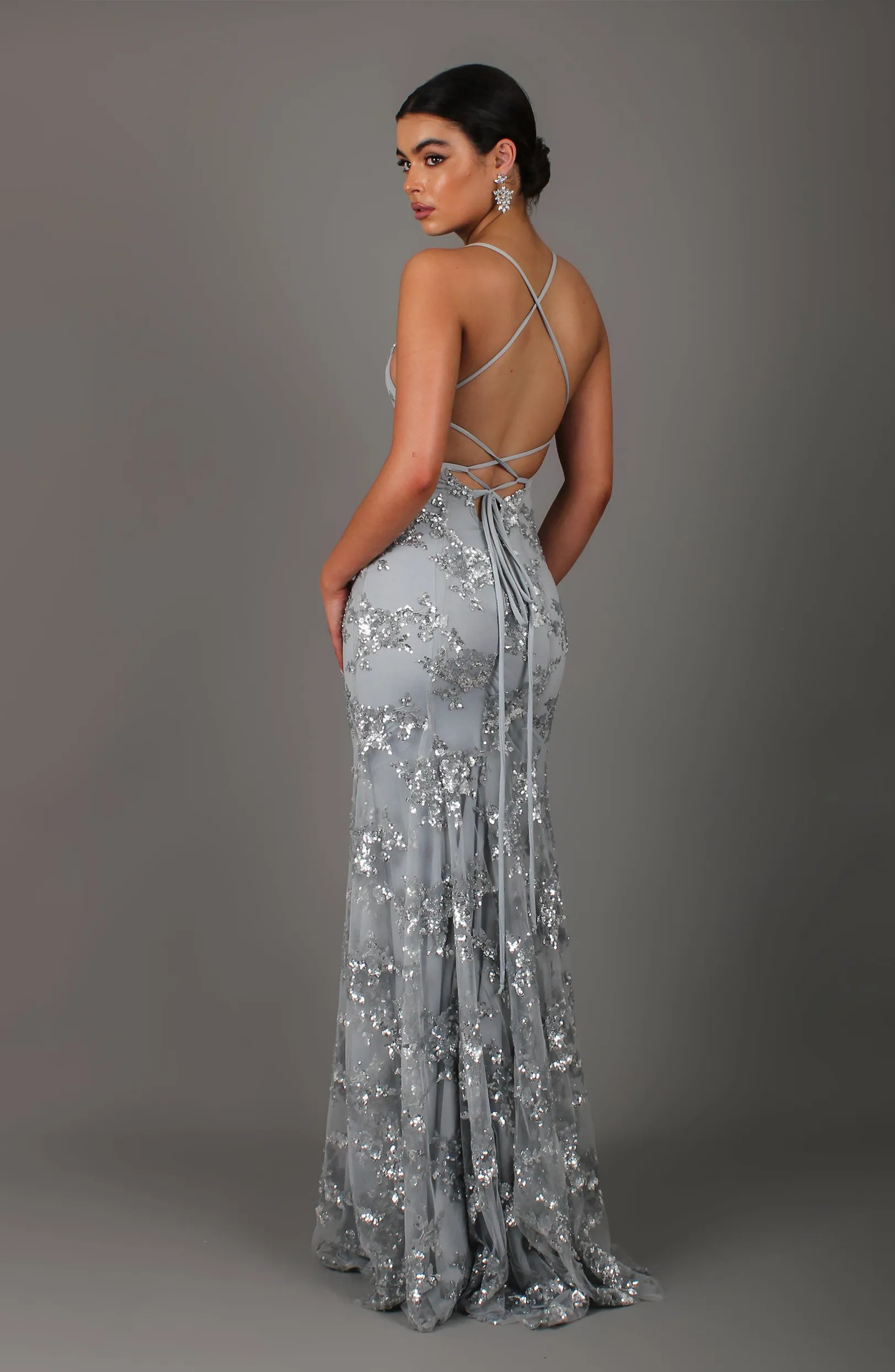Sequin V-Neck Backless Maxi Dress