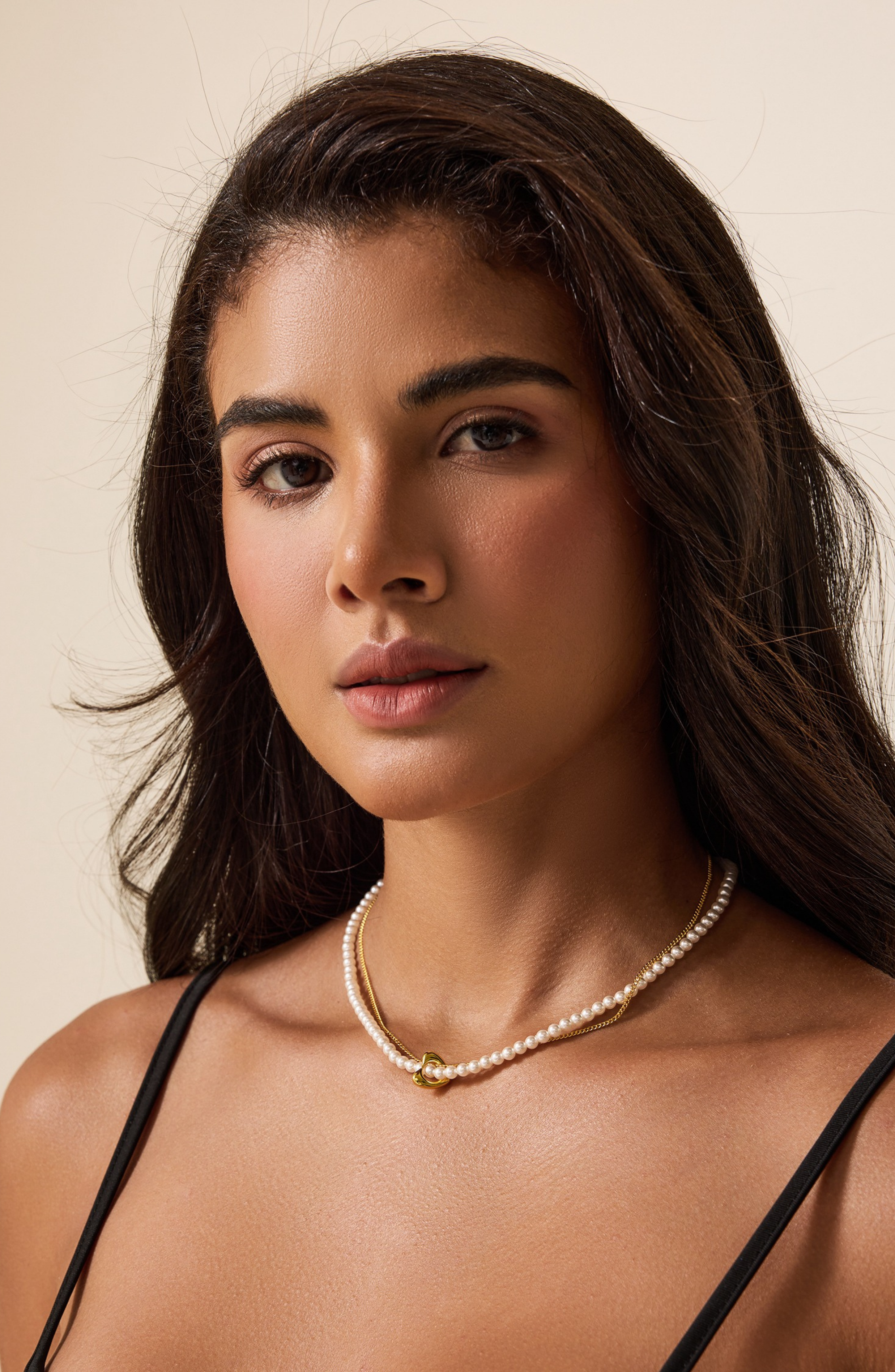 Faux Pearl Heart Double layered Necklace