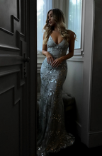 Sequin V-Neck Backless Maxi Dress