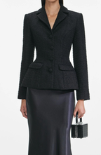 Tweed Single Breasted Tailored Collar Blazer & Satin High Waist Maxi Skirt Set
