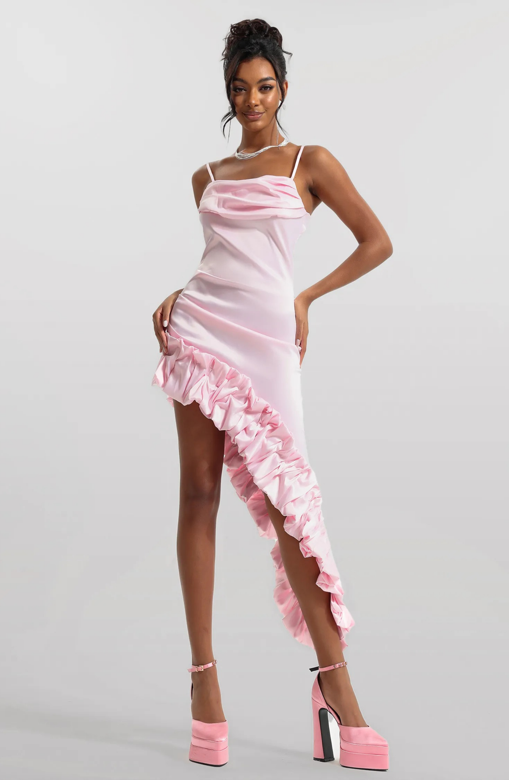 Solid Sleeveless Asymmetric Lace Midi Dress