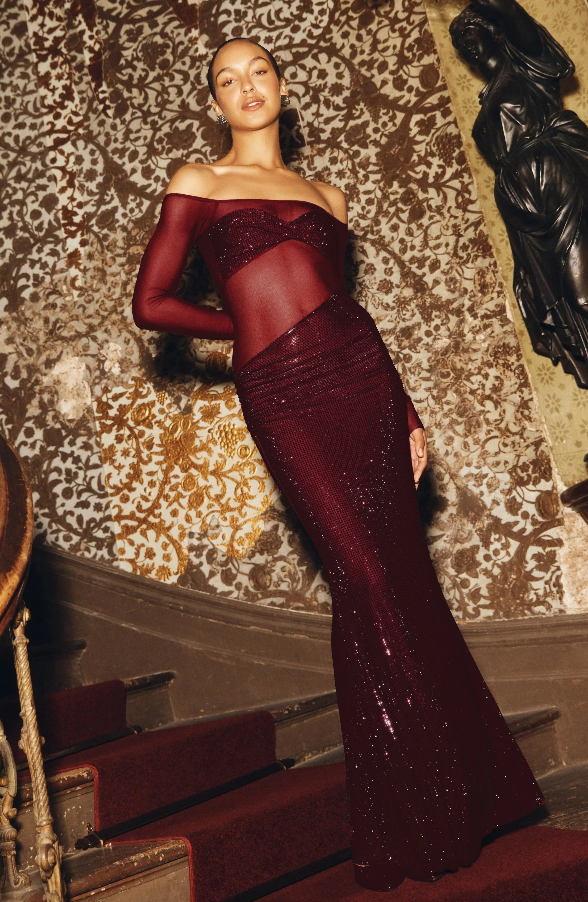 Scarlet Veil Gown Maxi Dress