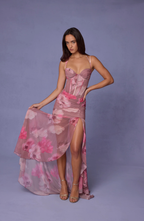 Ruched asymmetric corset gown maxi dress