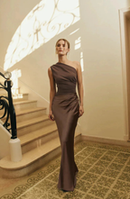 Glossy One-Shoulder Satin Gown