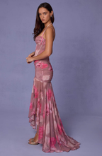 Ruched asymmetric corset gown maxi dress