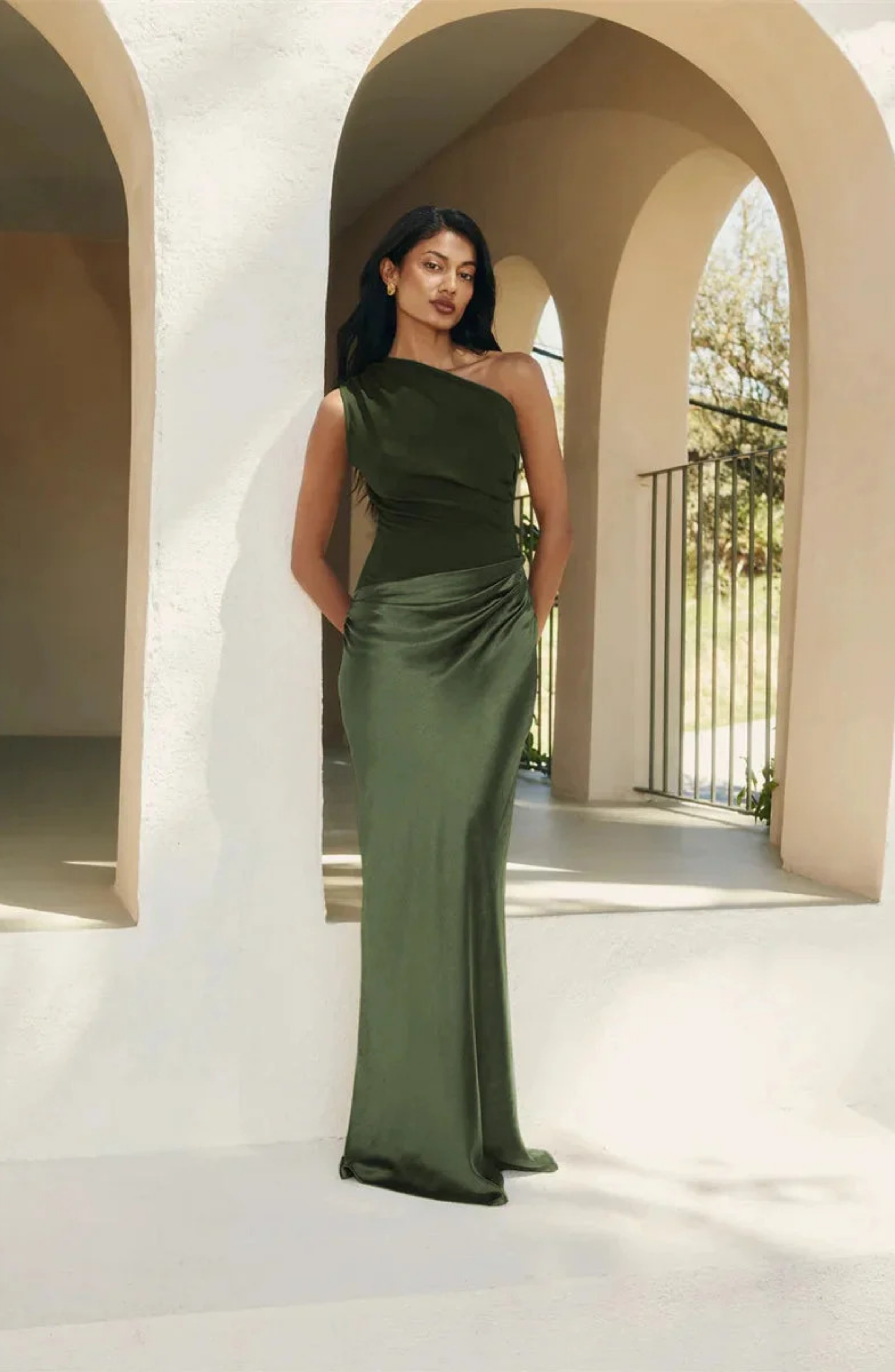 Glossy One-Shoulder Satin Gown