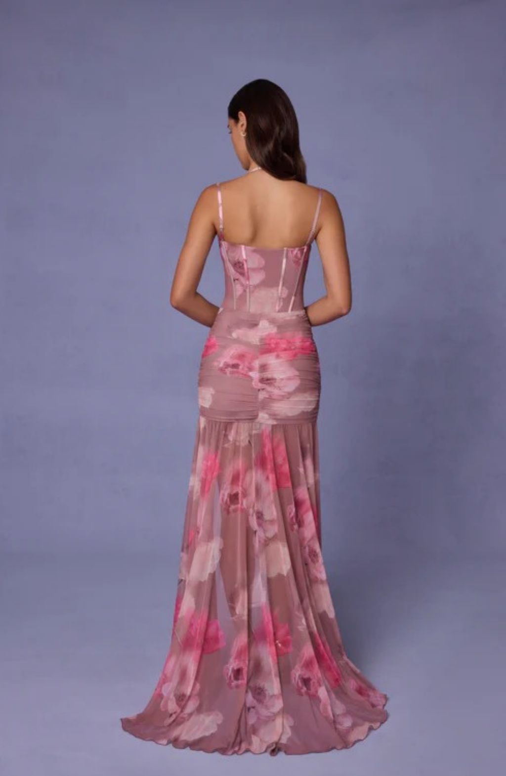 Ruched asymmetric corset gown maxi dress