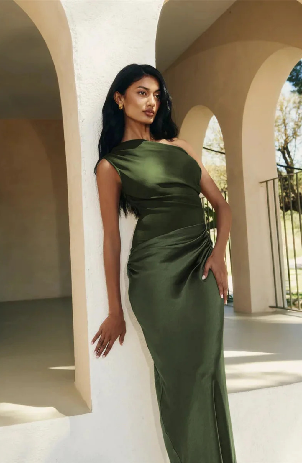 Glossy One-Shoulder Satin Gown