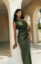 Glossy One-Shoulder Satin Gown